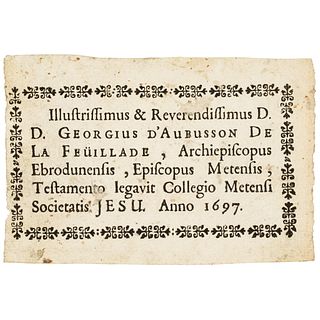 1697 Death Announcement of Georges dAubusson de La Feuillade, Metz, France 