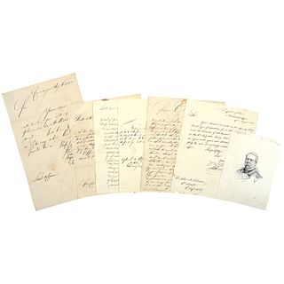 Collection Archive of Six Historic War of 1812 Letters Plus an Engraved Print