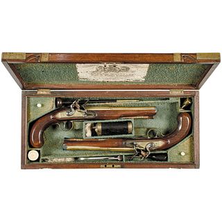 c. 1790-1810 Cased Pair of English Flintlock Pistols by CLARK + RODGERS, LONDON