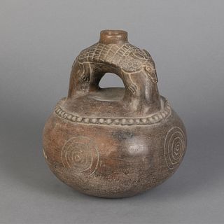 Pre-Columbian, Pictorial Stirrup Vessel with Armadillo