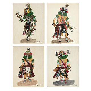 Paul H. Talawepi, Group of Four Watercolors of Kachina Dancers