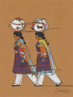 Wayne Beyale, Zuni Women with Pots, 1989