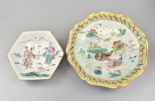 2 Chinese Famille Rose Stem Plate,19th C.