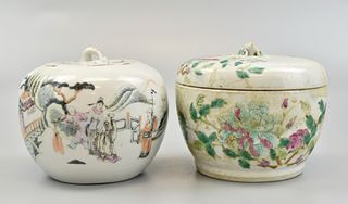 2 Chinese Famille Rose Covered Jar, 19th C.