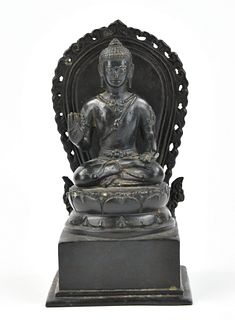 Chinese Bronze Buddha Figure on Stand