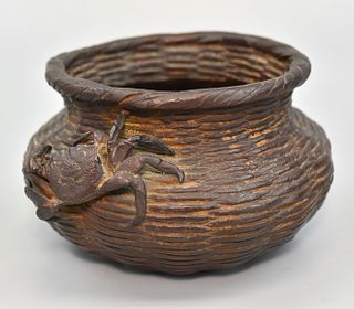 Japanese Bronze Basket w/ Crab, Meiji Period