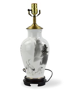 Japanese Okura Grisaille Glazed Lamp Vase