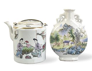 Qianjiang Glazed Teapot & Flask Vase, 20th C.