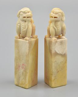 Pair of Chinese Soap Stone Seals w/ Lions, Qing D.