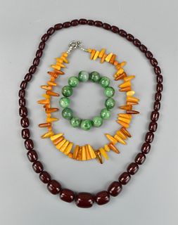 Group of 1Jadeite Bracelet, 2 Beeswax Necklaces