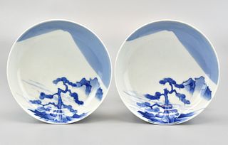 Pair of Japanese Blue & White Plates, 19th C.
