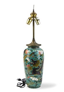 Chinese Green Vase Lamp w/ Dragon,19th C.