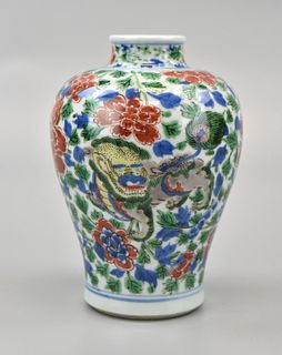 Chinese Famille Verte Meiping Vase w/ Foo Dog