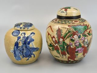 2 Chinese Ge type"Battle Scene"Jar &Cover, 19th C.