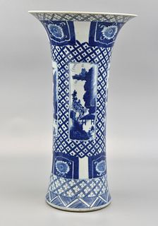 Large Blue & White Gu Vase w/ Landscape