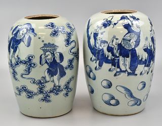 2 Blue and Celadon Glazed Jars,19th C.