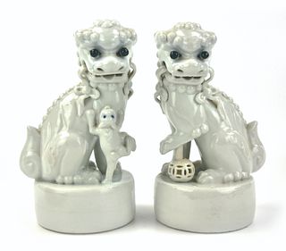 Pair of Chinese White Glazed Lion, ROC Period