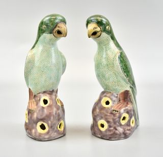 Pair of Chinese Famille Rose Parrot, 19th C.