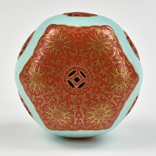 Chinese Gilt Iron Red Turquoise Paper Weight, ROC