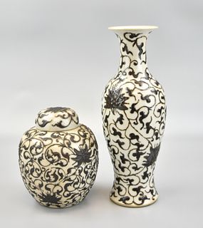 Chinese Ge Glazed Porcelain Vase & Jar,19th C.