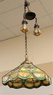 Leaded Glass Hanging Light, having six sides and floral designs, diameter 24 inches.