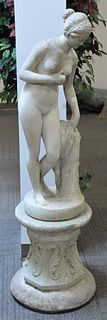 Outdoor Cast Figure of a Nude Woman with Pedestal, height 56 inches.