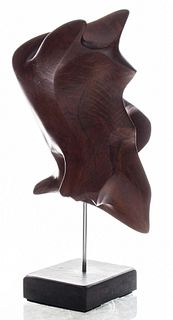 P. Greenwald Signed Abstract Carved Wood Sculpture
