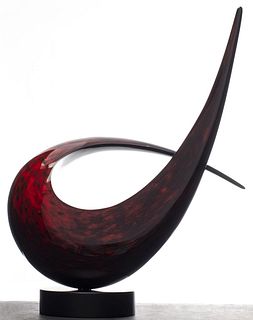 Modern Red Lacquered Wood Abstract Sculpture