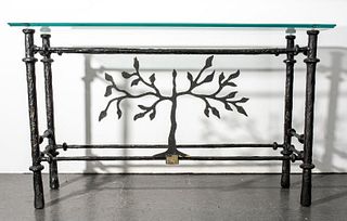 Diego Giacometti Style Glass Top Cosole Table