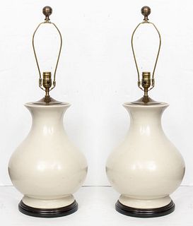 Chinese White Crackle Glazed Lamps, Pair