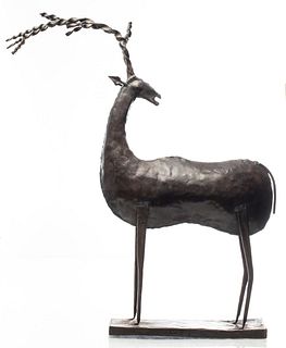 Modern Welded & Wrought Metal Sculpture of a Deer