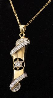 14K Diamond Torah Star of David Pendant Necklace