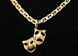 14K Yellow Gold Theater Masks Pendant Necklace