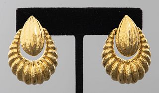 Vintage 14K Yellow Gold Door Knocker Clip Earrings