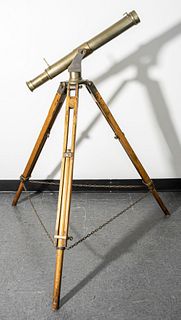 Antique Brass Telescope On Adjustable Tripod Base