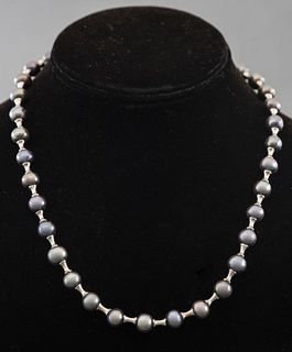 Vintage 14K White Gold Black Pearl Necklace
