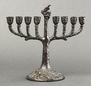Judaica German Silver "Tree of Life" Menorah