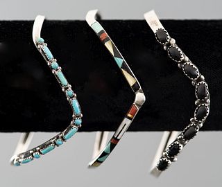 Zuni Silver Multi-Stone Inlay Bangle Bracelets 3