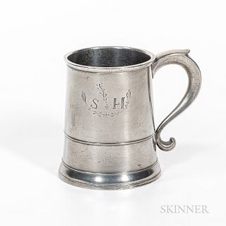 Jacob Whitmore Pewter Pint Mug, Middletown, Connecticut, late 18th century, tapering cylindrical body with low band, molded base, and s