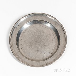 John Skinner Pewter Plate, Boston, Massachusetts, late 18th century, beaded rim, previous owner's initials "SL" on rim, marked "IOHN SK