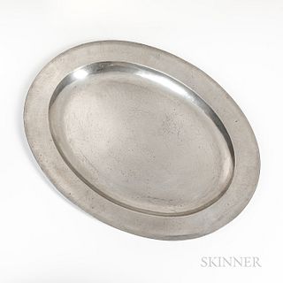 Oval Pewter Platter, John Duncomb, London, early 19th century, flat rim, marked "London" on bottom of rim with an "x" and crown above a