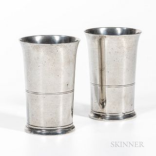 Pair of Thomas Danforth & Samuel Boardman Pewter Beakers, Hartford, Connecticut, early 19th century, flared lip, stepped base, tapered