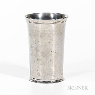 Samuel Danforth Pewter Beaker, Hartford, Connecticut, late 18th/early 19th century, flared lip, tapered body, with double line decorati
