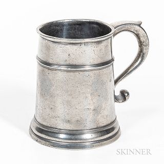 Pewter Pint Mug, attributed to William Kirby, New York, New York, late 18th century, tapering cylindrical body with high band, molded b
