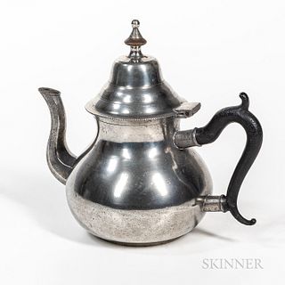 Josiah Danforth Pear-shape Pewter Teapot, Middletown, Connecticut, early to mid-19th century, pear-form body with faceted spout, black