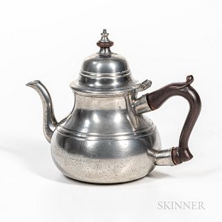 Pear-shape Pewter Teapot, John Townsend, London, late 18th century, wooden scroll handle, faceted spout, stepped lid, with Townsend's m
