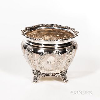 Coin Silver Repousse Bowl, Gale & Hughes, retailed by Bennet & Caldwell, Philadelphia, c. 1848, the body with fine floral repousse work