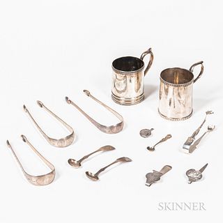 Twelve Coin and Sterling Silver Items, America, 19th/early 20th century, a child's cup by T. Fletcher, engraved "Anna S. Robeson," a ch