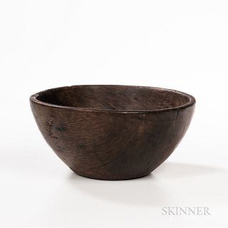 Turned Elm Bowl, probably England, 18th century, old surface, ht. 5, dia. 11 in.
