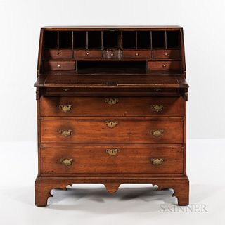 Maple Slant-lid Desk, attributed to the Massabesic Joiner, Maine, late 18th century, the molded lid opens to an interior of drawers and